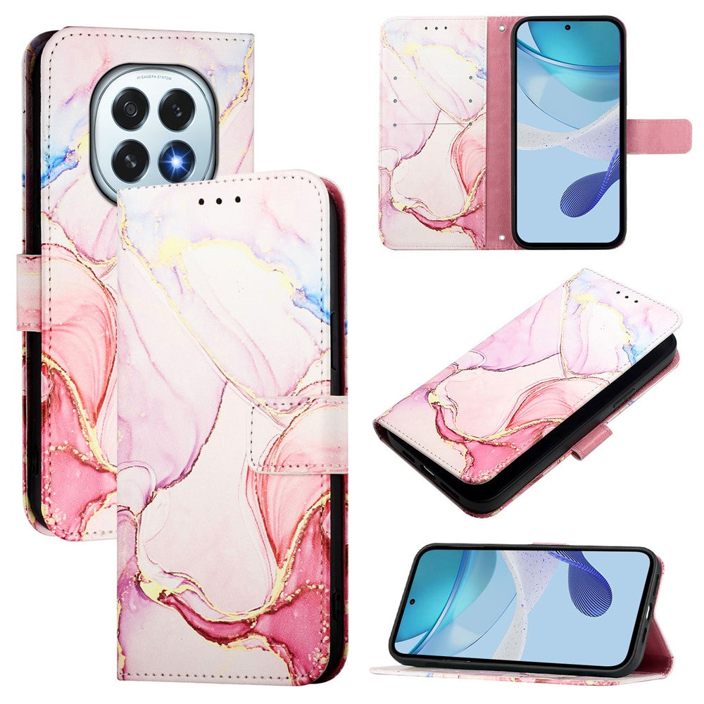For Oppo F29 5G Case with Strap Marble Pattern Leather Phone Cover Card Holder