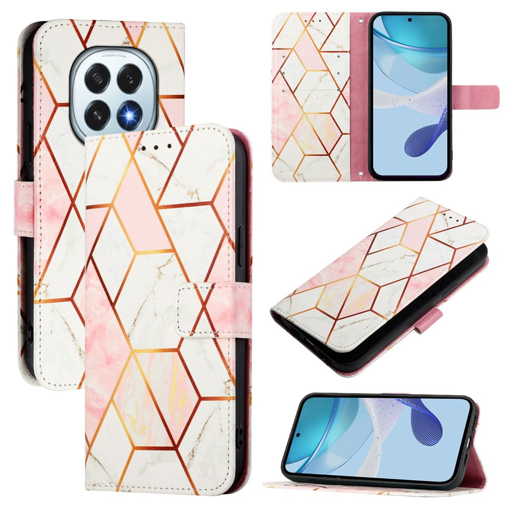 For Oppo F29 5G Case with Strap Marble Pattern Leather Phone Cover Card Holder