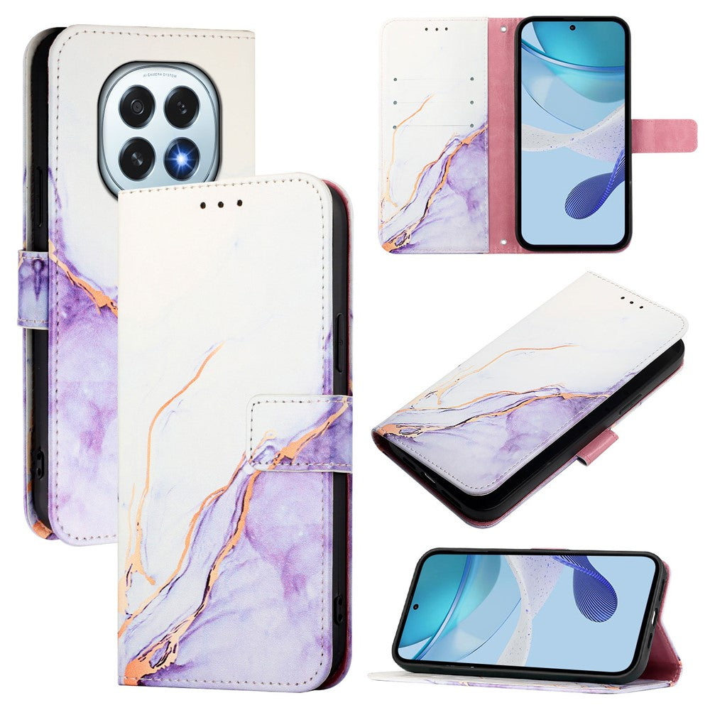For Oppo F29 5G Case with Strap Marble Pattern Leather Phone Cover Card Holder