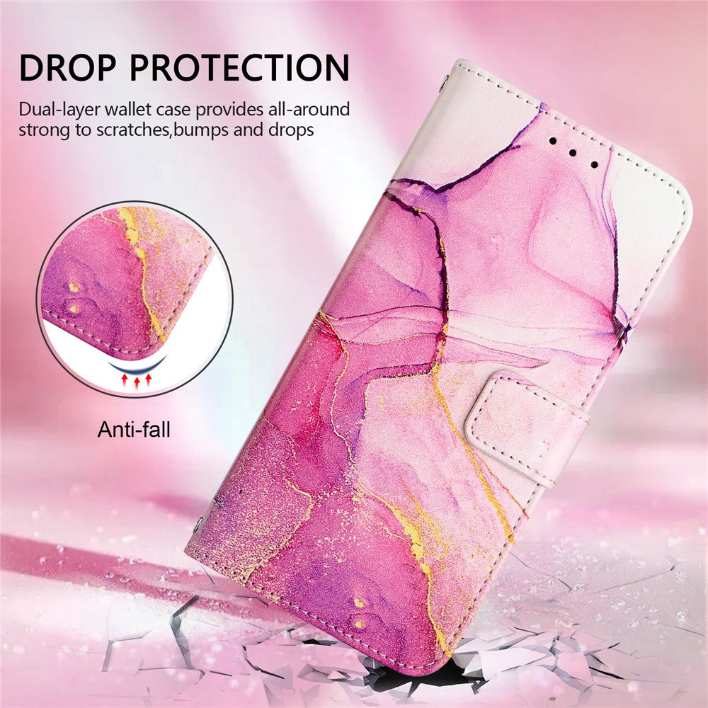 For Oppo Find X8s 5G Case with Strap Marble Pattern Leather Phone Cover Card Holder