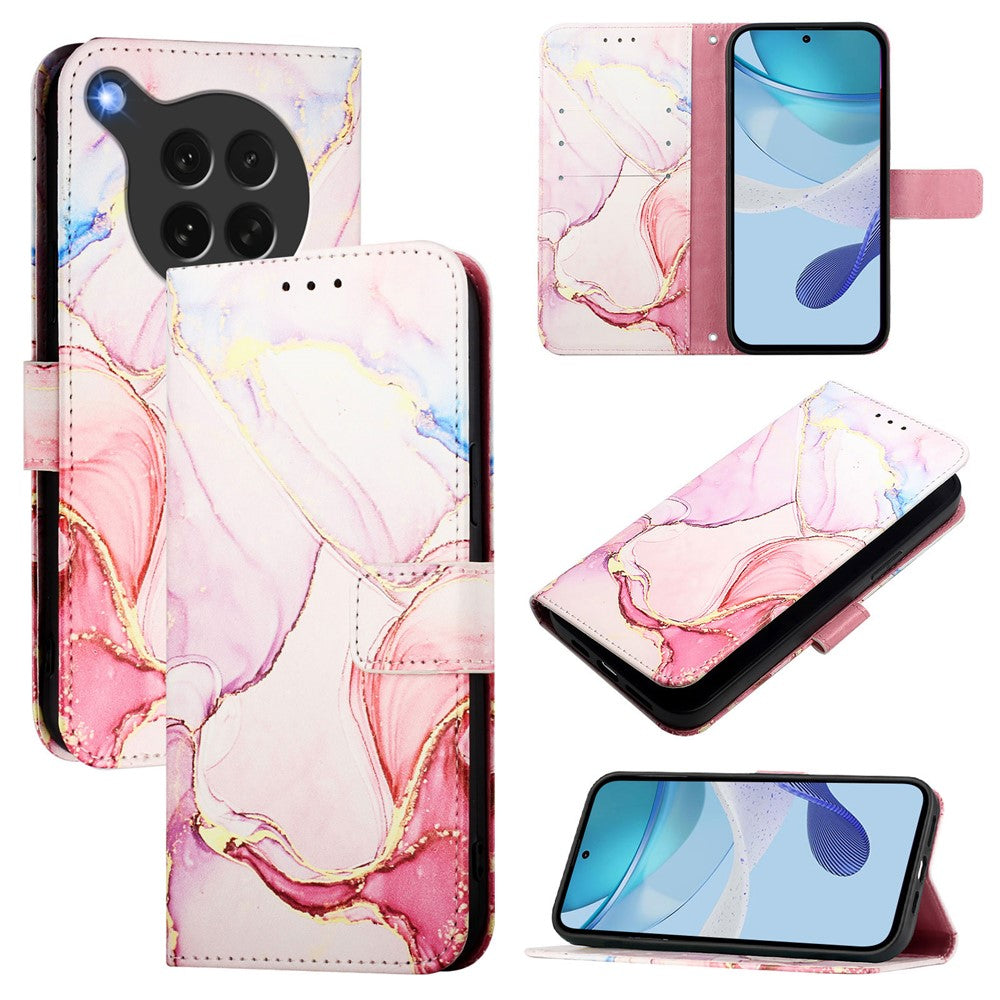 For Oppo Find X8s 5G Case with Strap Marble Pattern Leather Phone Cover Card Holder