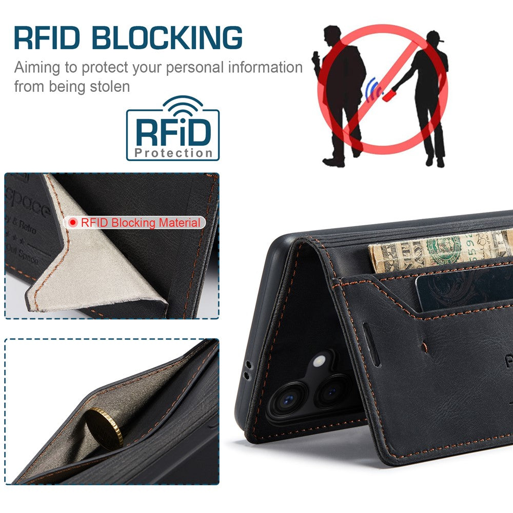 AUTSPACE For Samsung Galaxy S25 Pung Etui A01 Læder Stativ Cover med RFID-blokerende kortholder