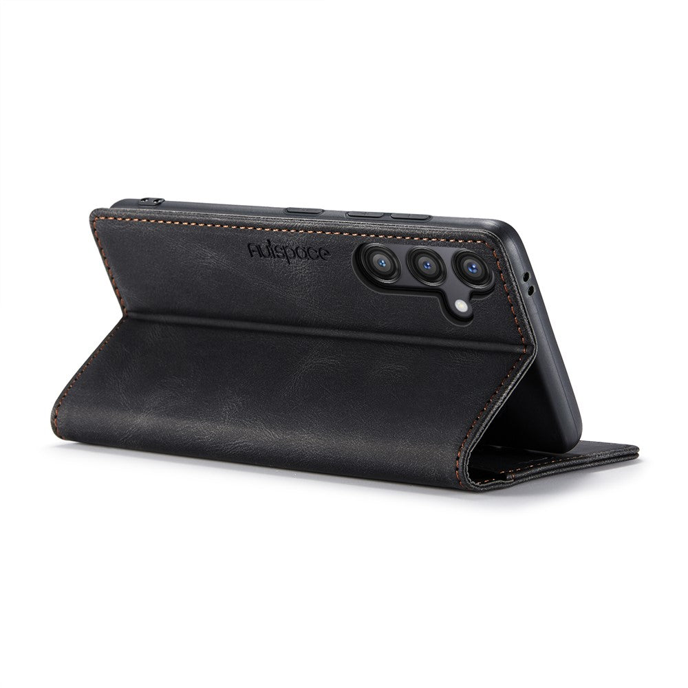 AUTSPACE For Samsung Galaxy S25 Pung Etui A01 Læder Stativ Cover med RFID-blokerende kortholder