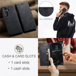 AUTSPACE For Samsung Galaxy S25 Pung Etui A01 Læder Stativ Cover med RFID-blokerende kortholder