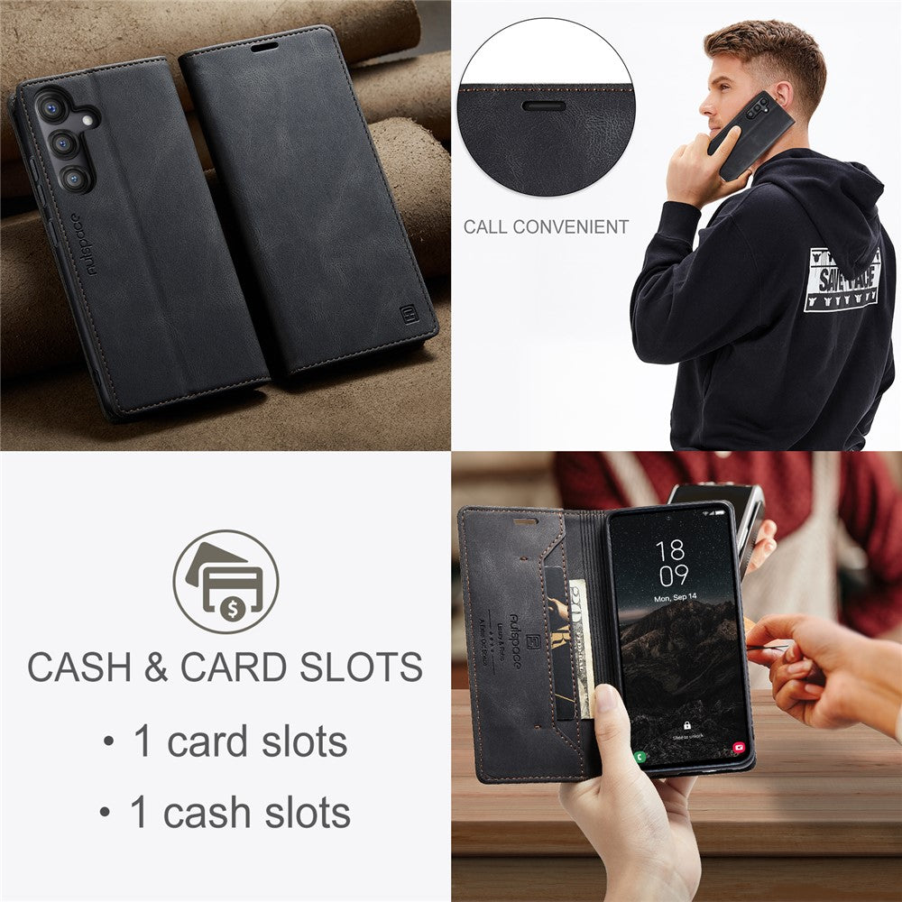 AUTSPACE For Samsung Galaxy S25 Pung Etui A01 Læder Stativ Cover med RFID-blokerende kortholder