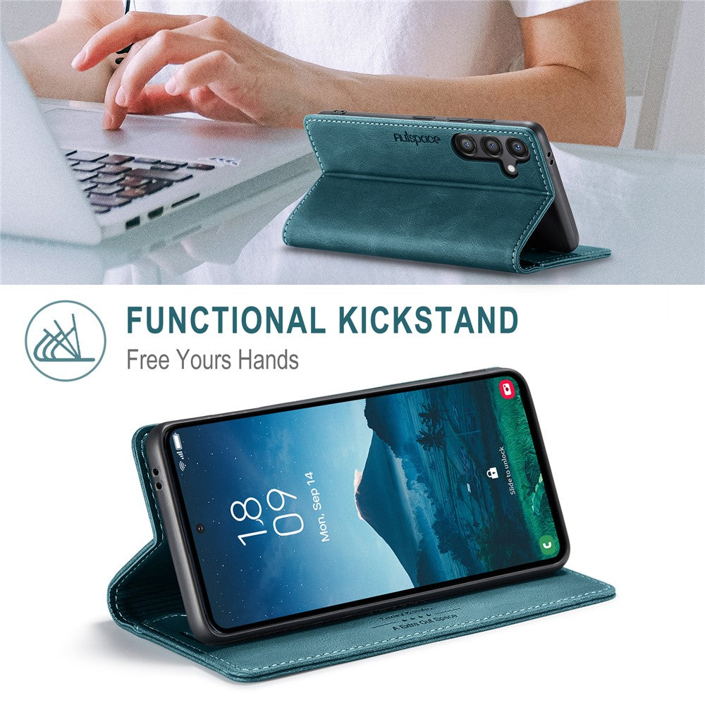 AUTSPACE For Samsung Galaxy S25+ Wallet Case A01 Leather Stand Cover with RFID Blocking Card Holder