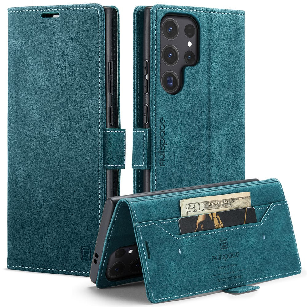 AUTSPACE For Samsung Galaxy S25 Ultra Wallet Case  A01 Leather Stand Cover with RFID Blocking Card Holder