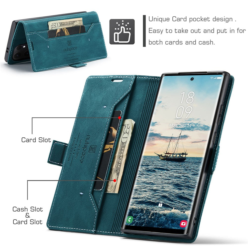 AUTSPACE For Samsung Galaxy S25 Ultra Wallet Case  A01 Leather Stand Cover with RFID Blocking Card Holder