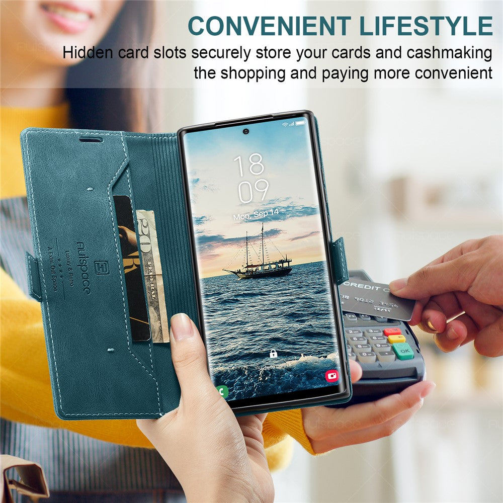 AUTSPACE For Samsung Galaxy S25 Ultra Wallet Case  A01 Leather Stand Cover with RFID Blocking Card Holder