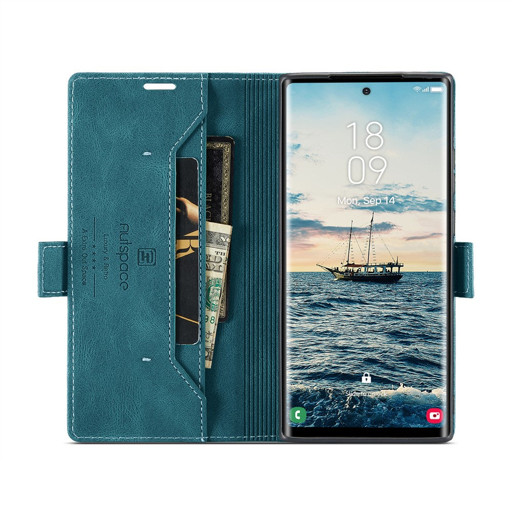 AUTSPACE For Samsung Galaxy S25 Ultra Wallet Case  A01 Leather Stand Cover with RFID Blocking Card Holder