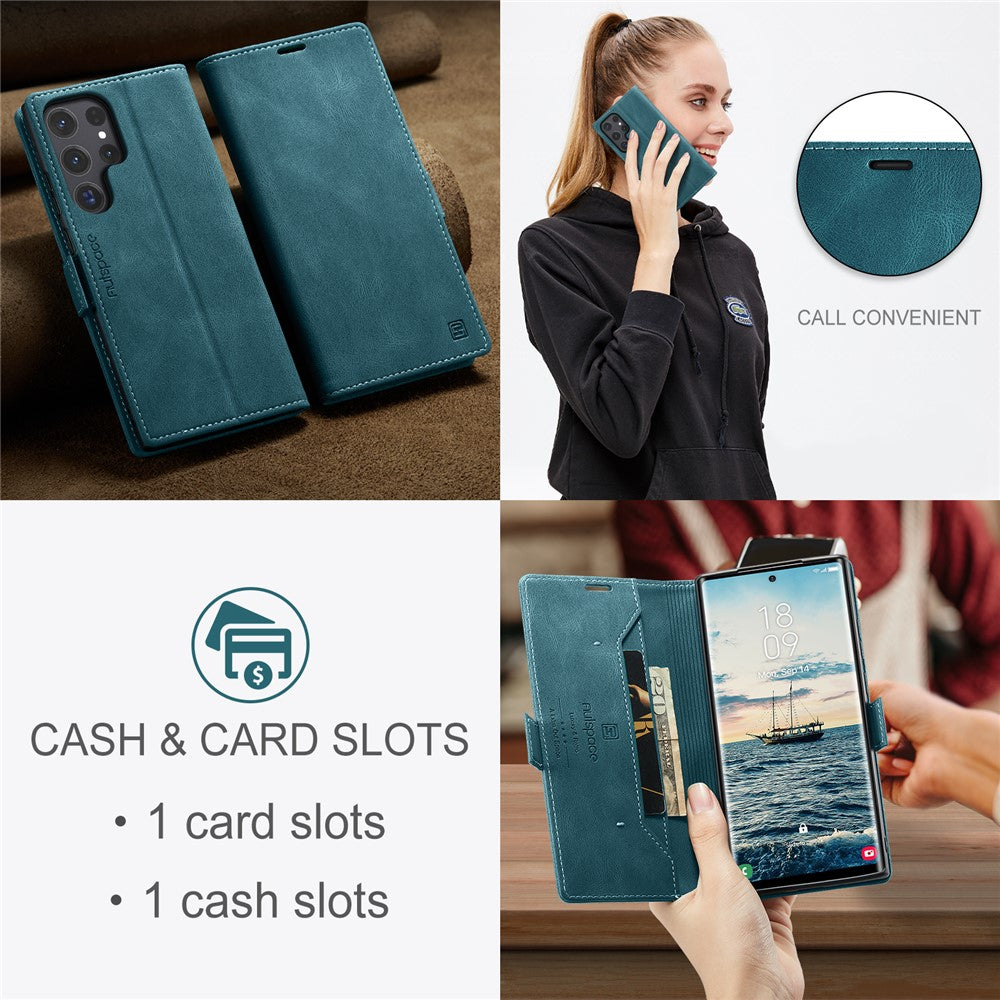 AUTSPACE For Samsung Galaxy S25 Ultra Wallet Case  A01 Leather Stand Cover with RFID Blocking Card Holder
