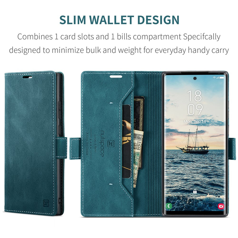 AUTSPACE For Samsung Galaxy S25 Ultra Wallet Case  A01 Leather Stand Cover with RFID Blocking Card Holder