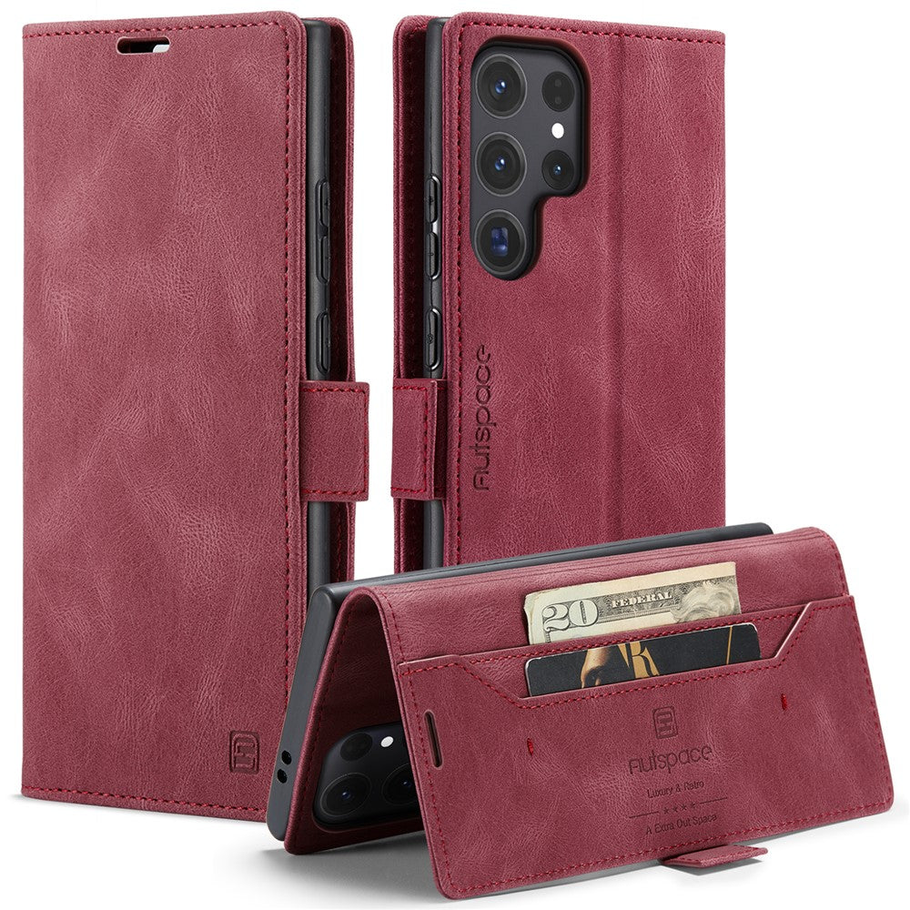 AUTSPACE For Samsung Galaxy S25 Ultra Wallet Case  A01 Leather Stand Cover with RFID Blocking Card Holder