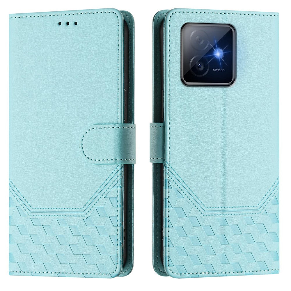 For Honor X60 GT 5G Case Imprinted Honeycomb RFID Blocking Leather Phone Cover with Strap