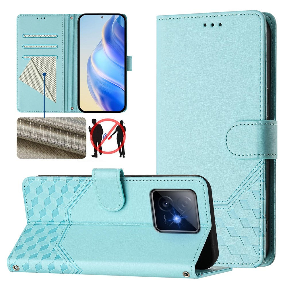 For Honor X60 GT 5G Case Imprinted Honeycomb RFID Blocking Leather Phone Cover with Strap
