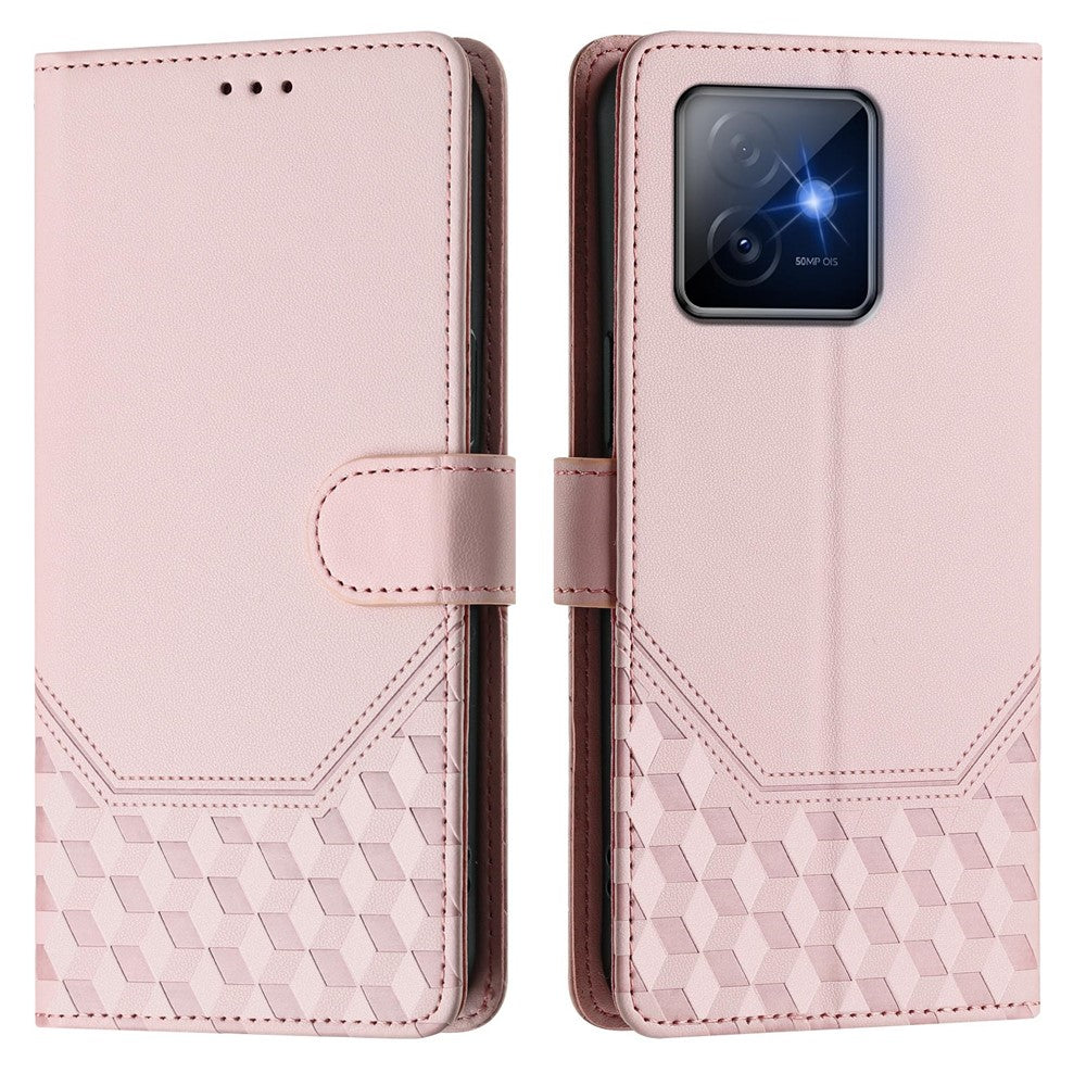 For Honor X60 GT 5G Case Imprinted Honeycomb RFID Blocking Leather Phone Cover with Strap