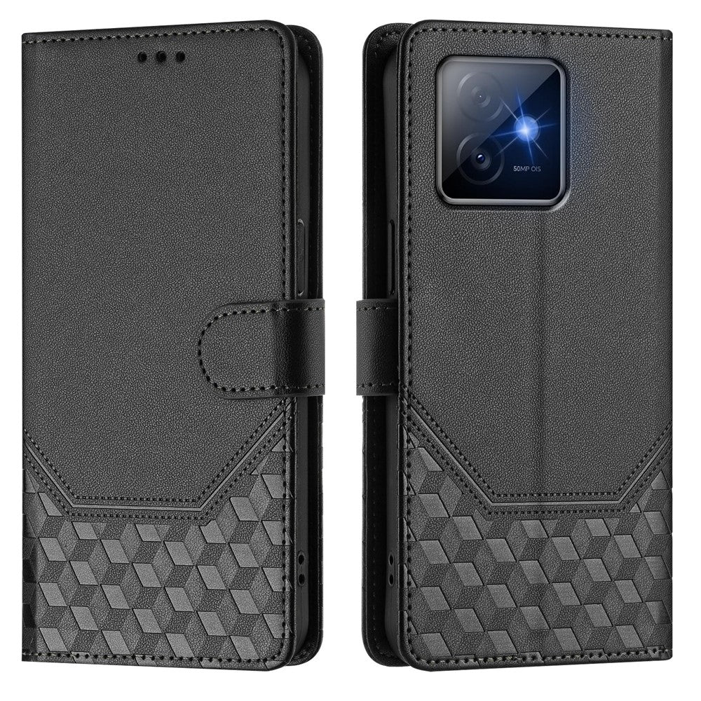 For Honor X60 GT 5G Case Imprinted Honeycomb RFID Blocking Leather Phone Cover with Strap