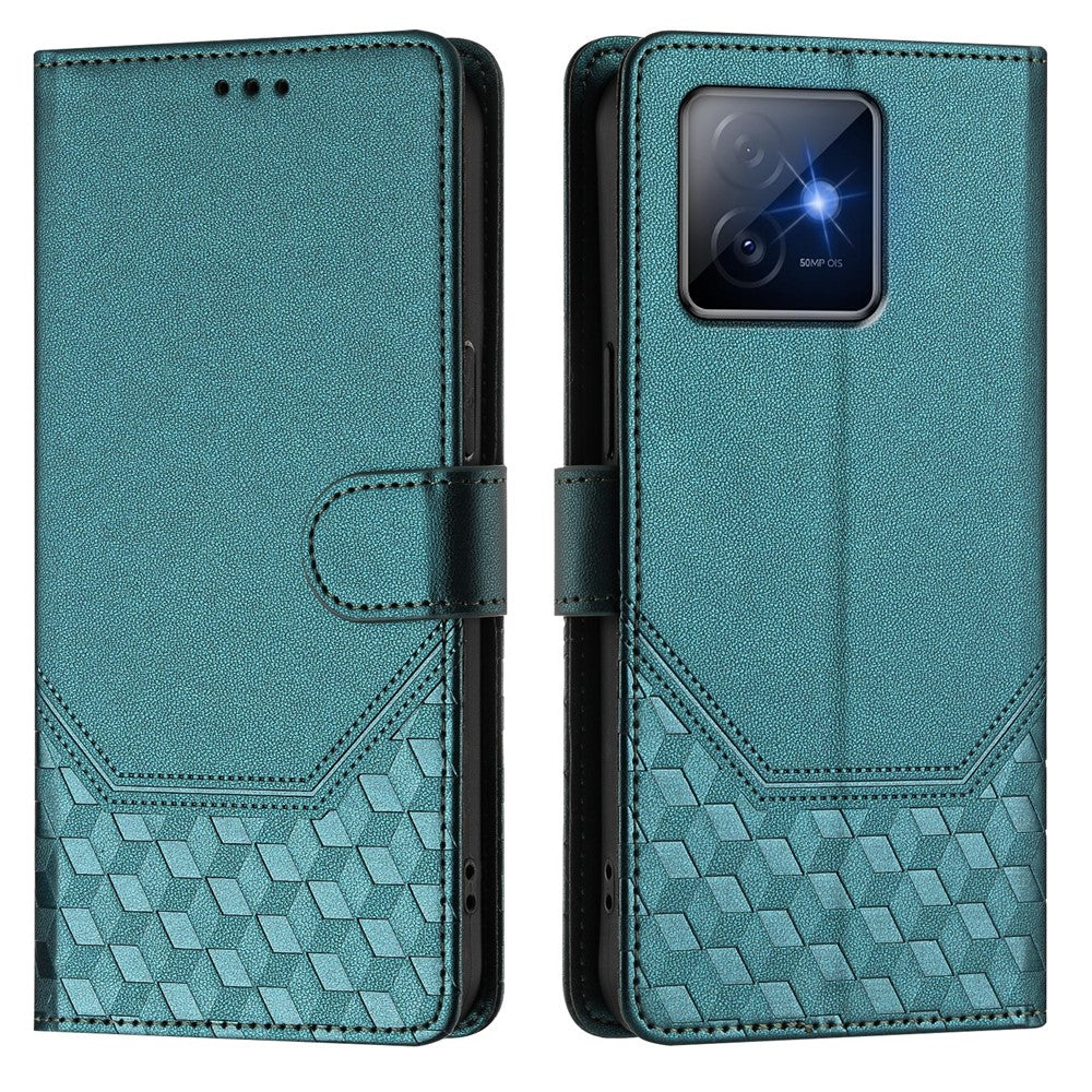 For Honor X60 GT 5G Case Imprinted Honeycomb RFID Blocking Leather Phone Cover with Strap