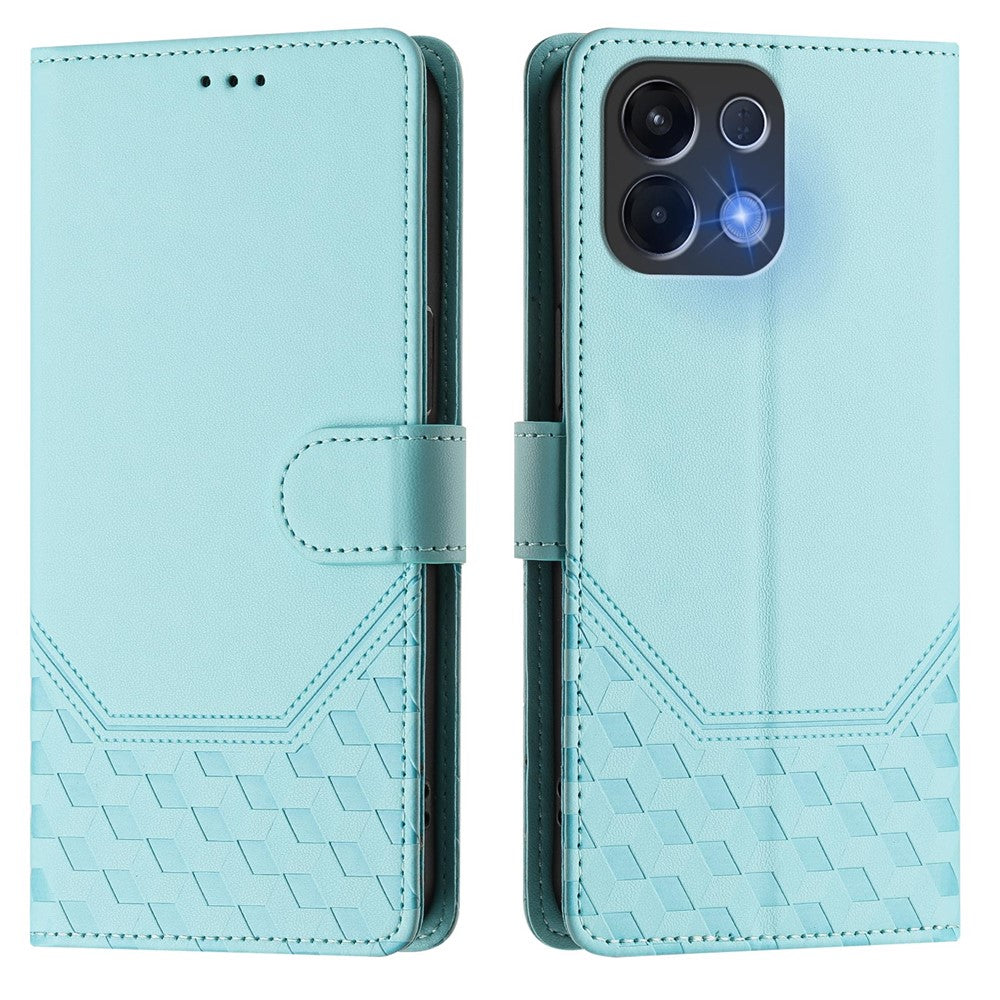 For Oppo K13 5G Case Imprinted Honeycomb RFID Blocking Leather Phone Cover with Strap