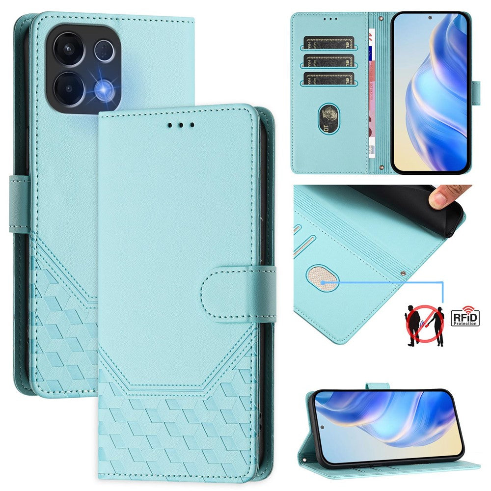 For Oppo K13 5G Case Imprinted Honeycomb RFID Blocking Leather Phone Cover with Strap