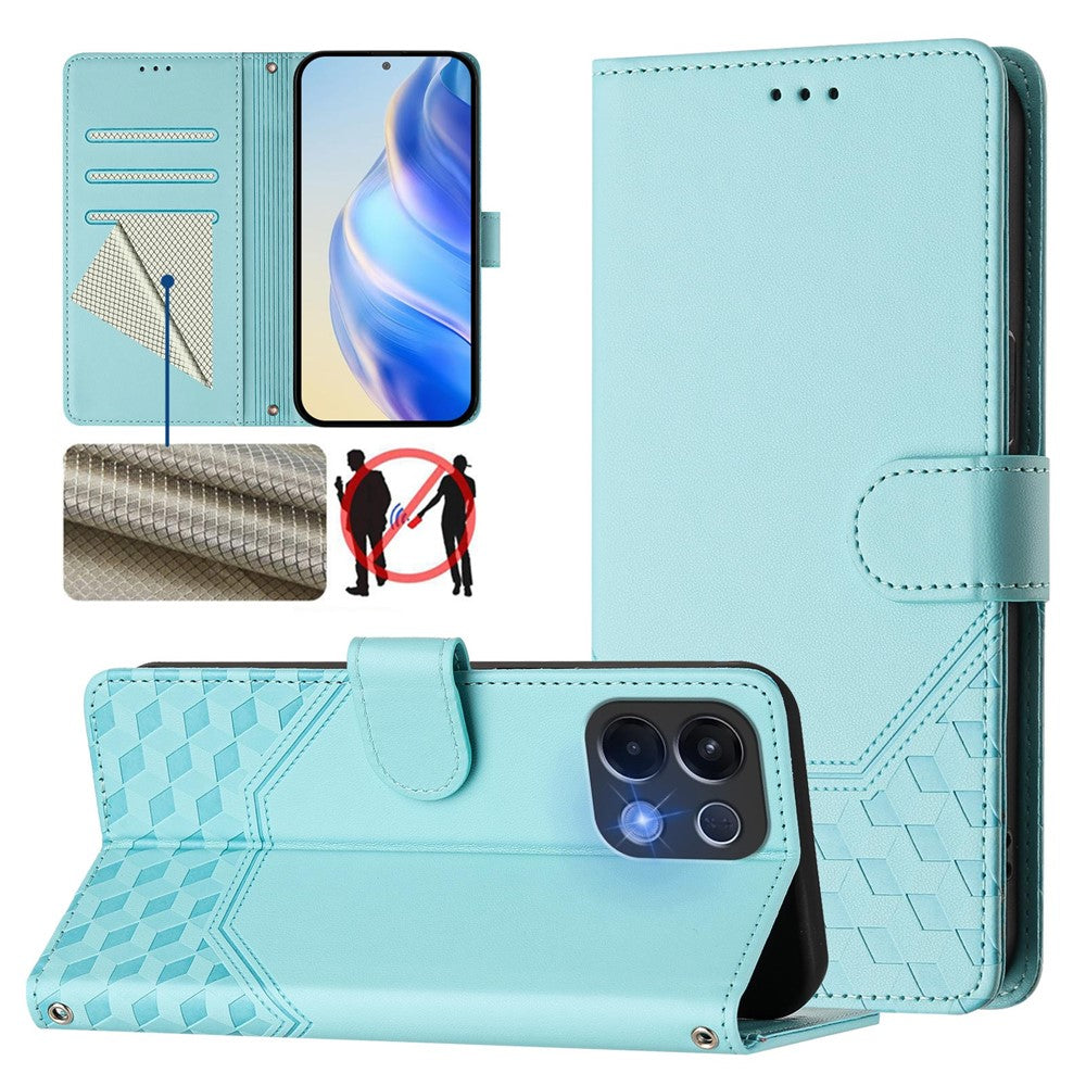 For Oppo K13 5G Case Imprinted Honeycomb RFID Blocking Leather Phone Cover with Strap