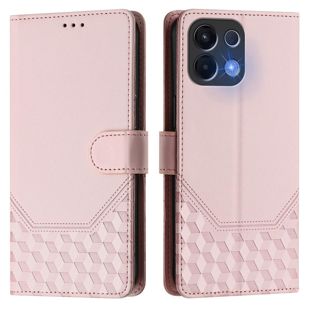 For Oppo K13 5G Case Imprinted Honeycomb RFID Blocking Leather Phone Cover with Strap