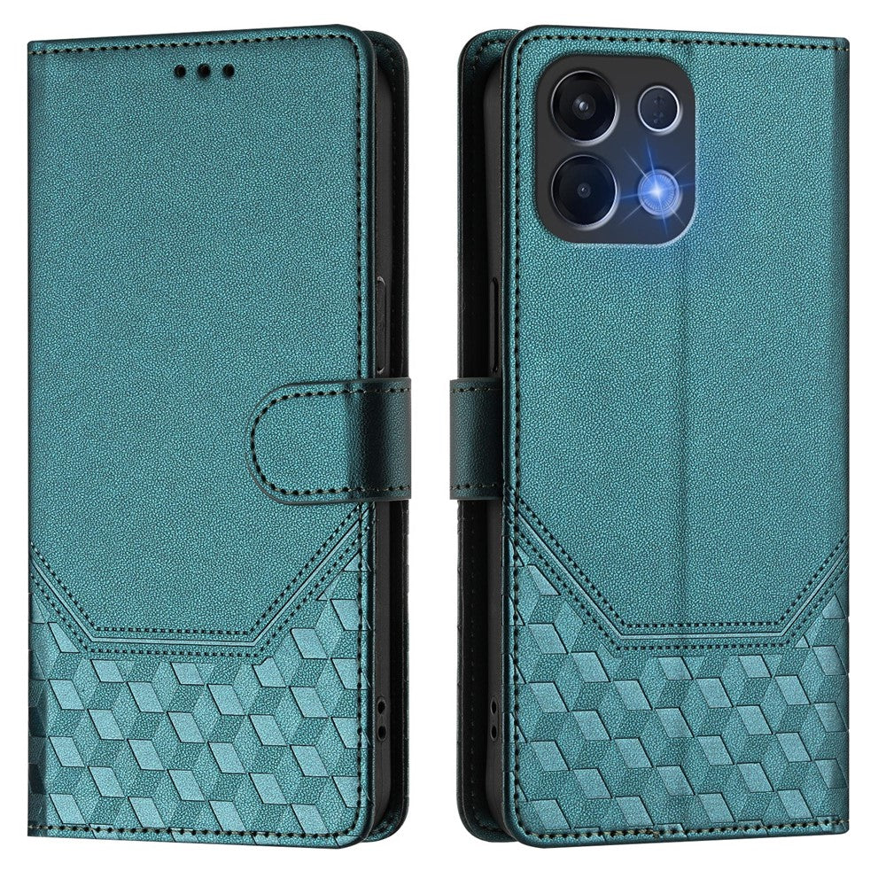 For Oppo K13 5G Case Imprinted Honeycomb RFID Blocking Leather Phone Cover with Strap