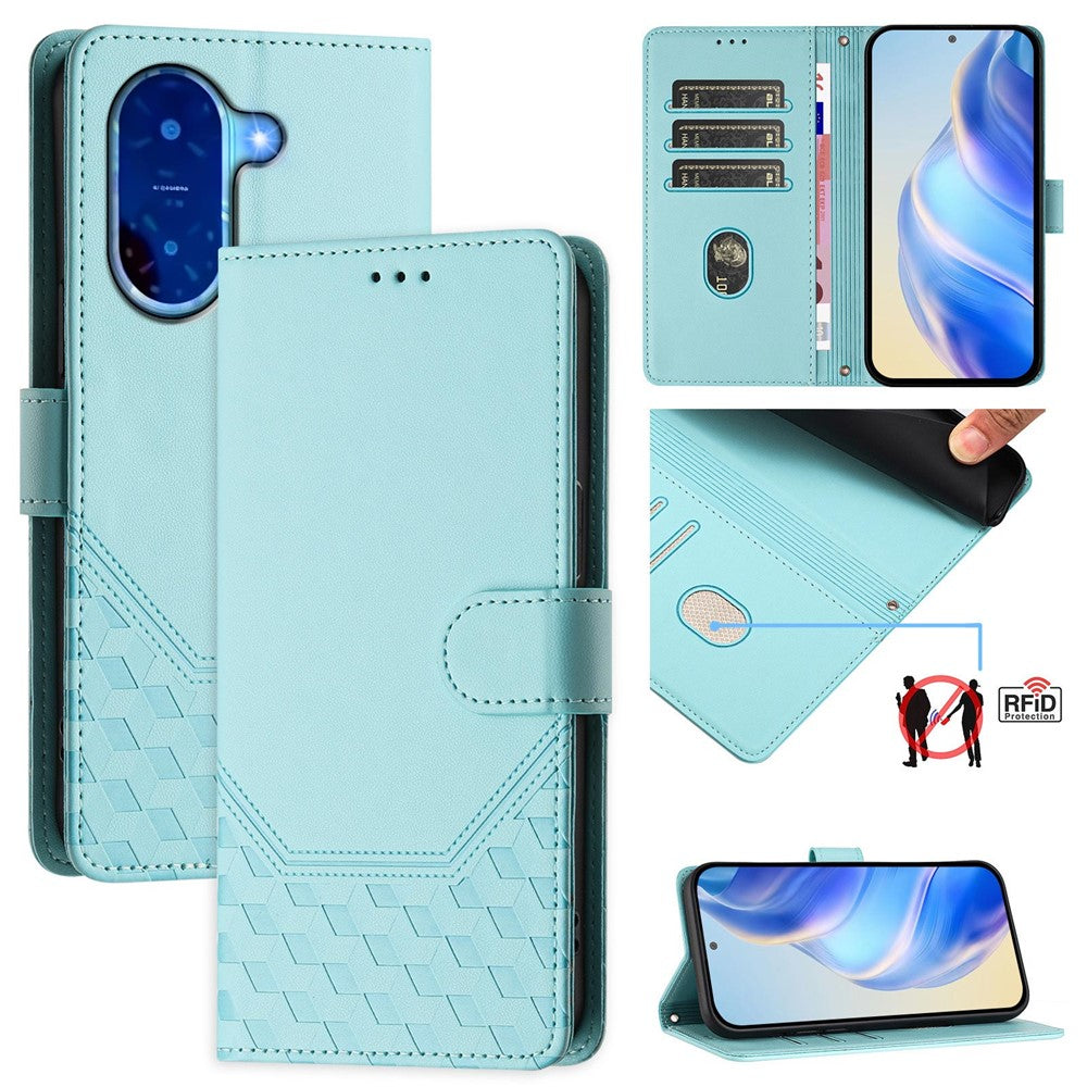 For Xiaomi Redmi A5 NFC (EU) (173.45mm) Case Imprinted Honeycomb RFID Blocking Leather Phone Cover with Strap