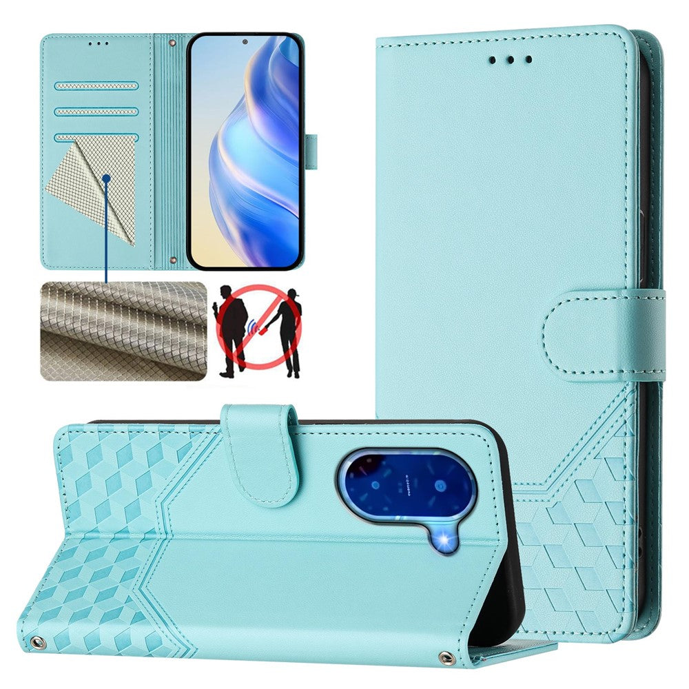For Xiaomi Redmi A5 NFC (EU) (173.45mm) Case Imprinted Honeycomb RFID Blocking Leather Phone Cover with Strap