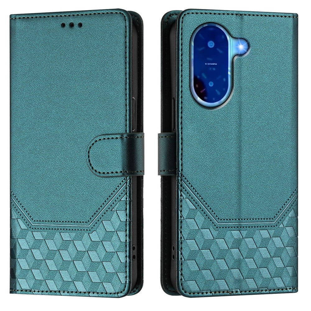 For Xiaomi Redmi A5 NFC (EU) (173.45mm) Case Imprinted Honeycomb RFID Blocking Leather Phone Cover with Strap