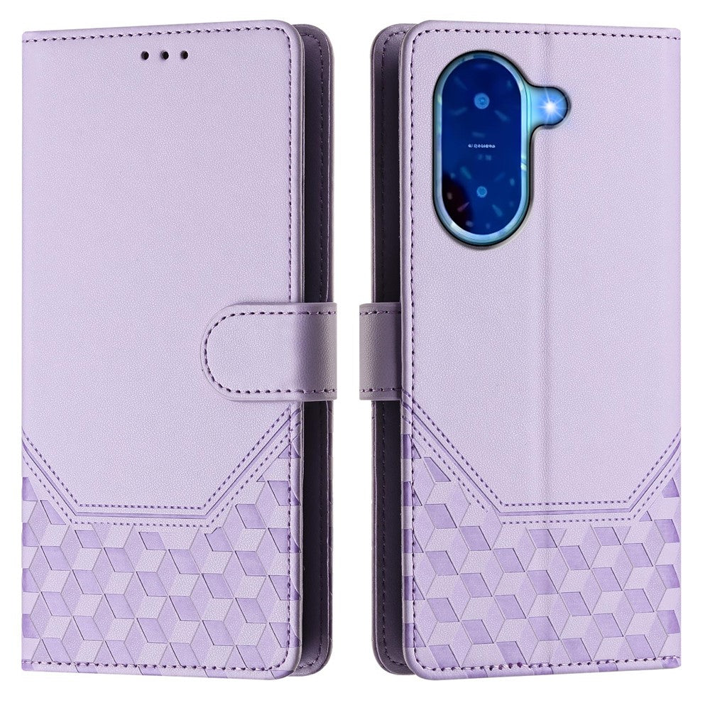 For Xiaomi Redmi A5 NFC (EU) (173.45mm) Case Imprinted Honeycomb RFID Blocking Leather Phone Cover with Strap