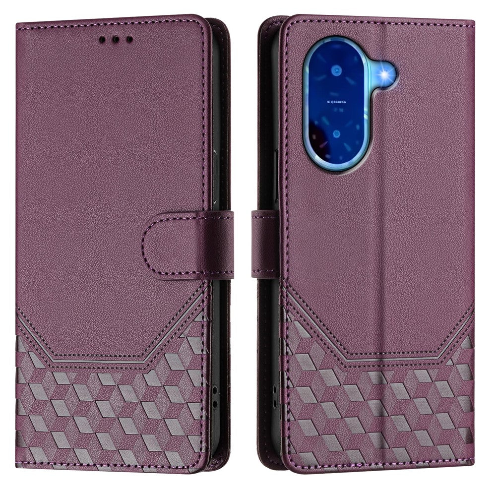 For Xiaomi Redmi A5 NFC (EU) (173.45mm) Case Imprinted Honeycomb RFID Blocking Leather Phone Cover with Strap