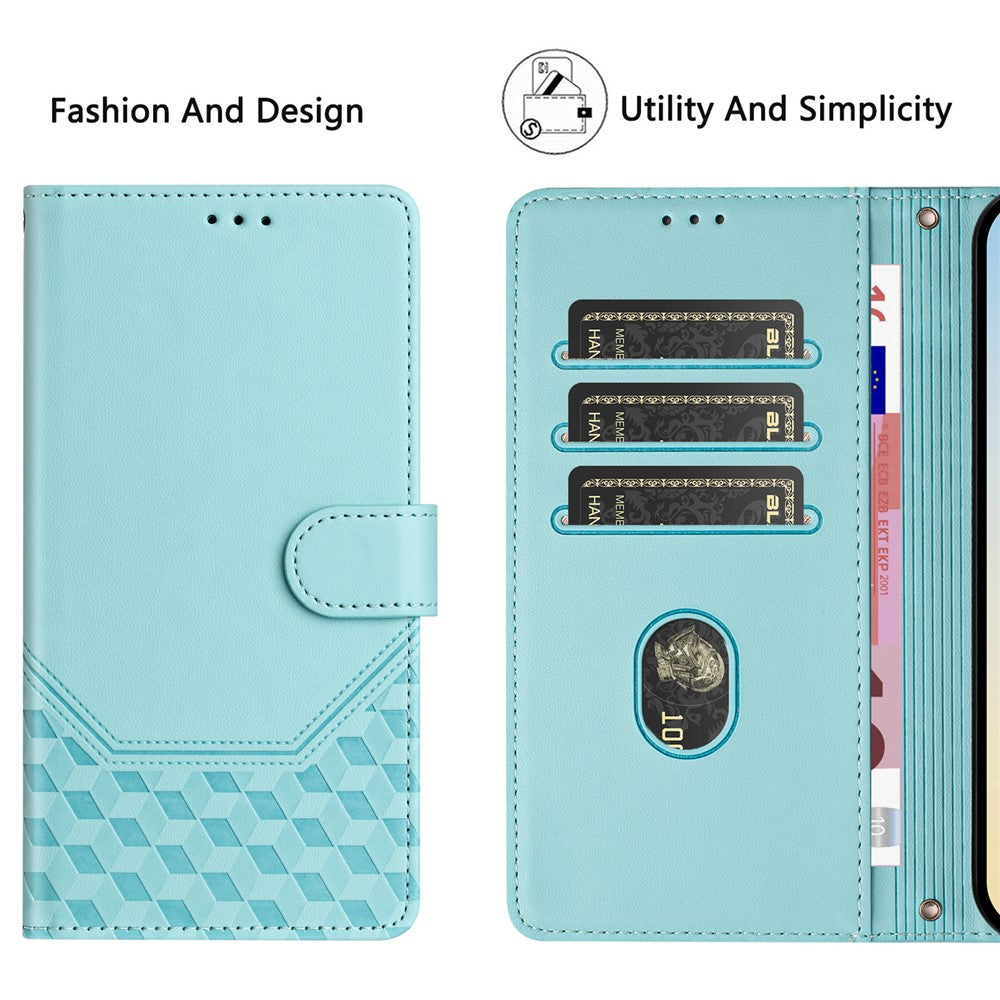 For Oppo F29 5G Case Imprinted Honeycomb RFID Blocking Leather Phone Cover with Strap