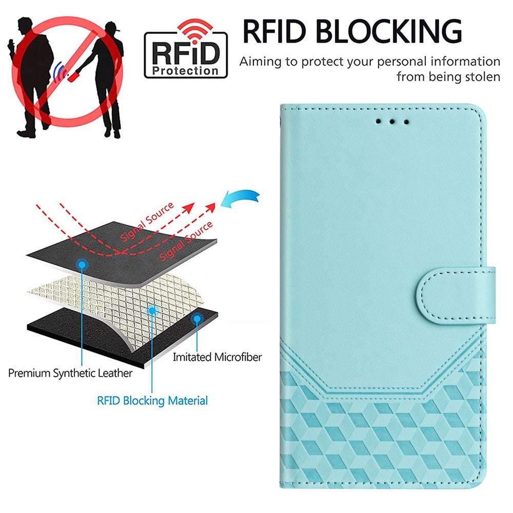 For Oppo F29 5G Case Imprinted Honeycomb RFID Blocking Leather Phone Cover with Strap