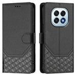 For Oppo F29 5G Case Imprinted Honeycomb RFID Blocking Leather Phone Cover with Strap