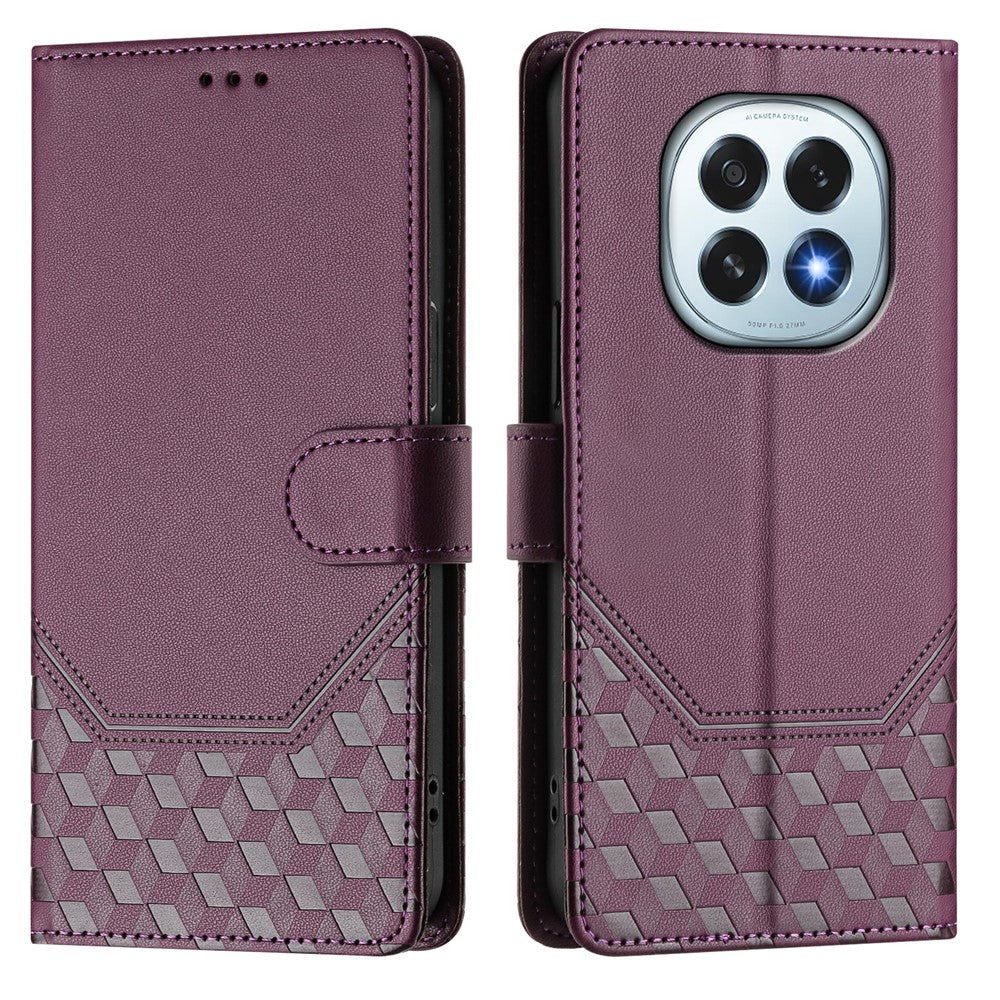For Oppo F29 5G Case Imprinted Honeycomb RFID Blocking Leather Phone Cover with Strap