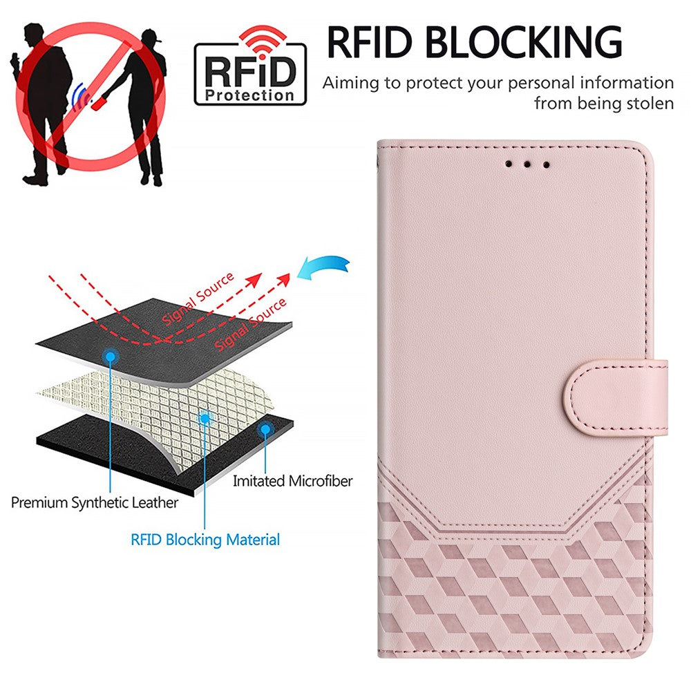 For OnePlus 13T 5G Case Imprinted Honeycomb RFID Blocking Leather Phone Cover with Strap