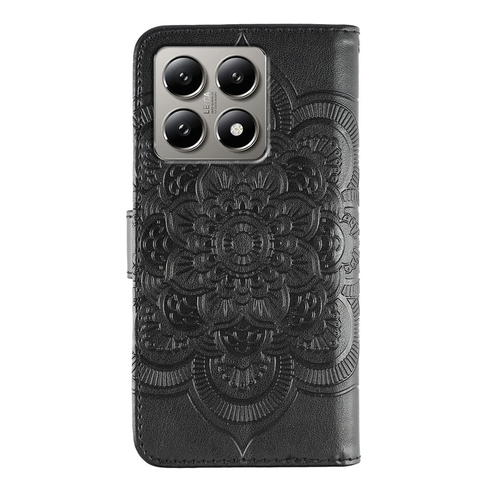 For Xiaomi 14T Case PU Leather Mandala Imprinted Design Wallet Phone Cover with Wrist Strap