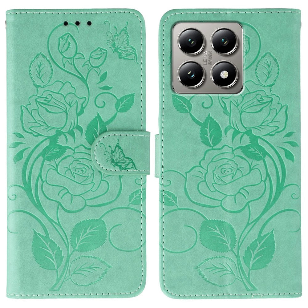 For Xiaomi 14T Pro Case Wallet Stand Imprinted Rose Butterfly PU Leather Phone Cover