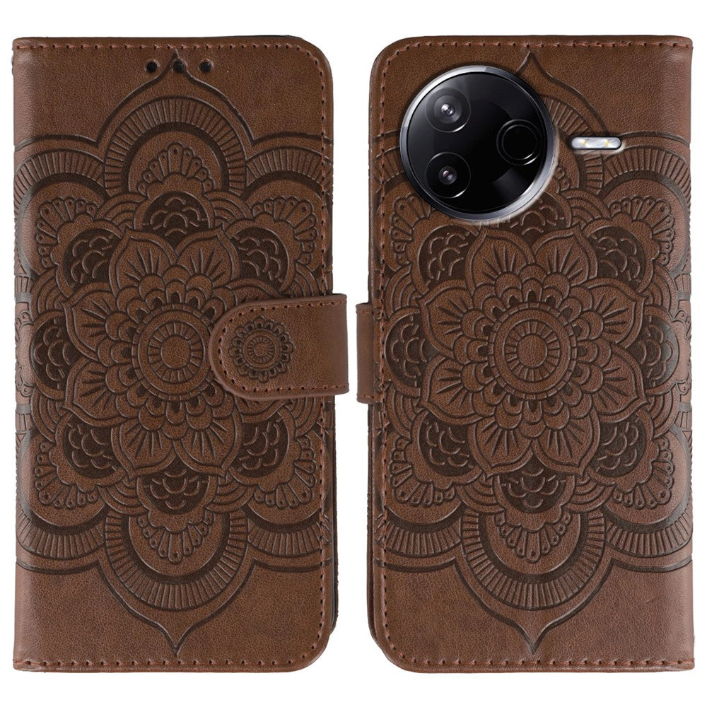 Xiaomi Poco F7 Pro 5G / Redmi K80 5G-skal PU-läder med mandala-präglad design, plånboksfodral och handledsrem