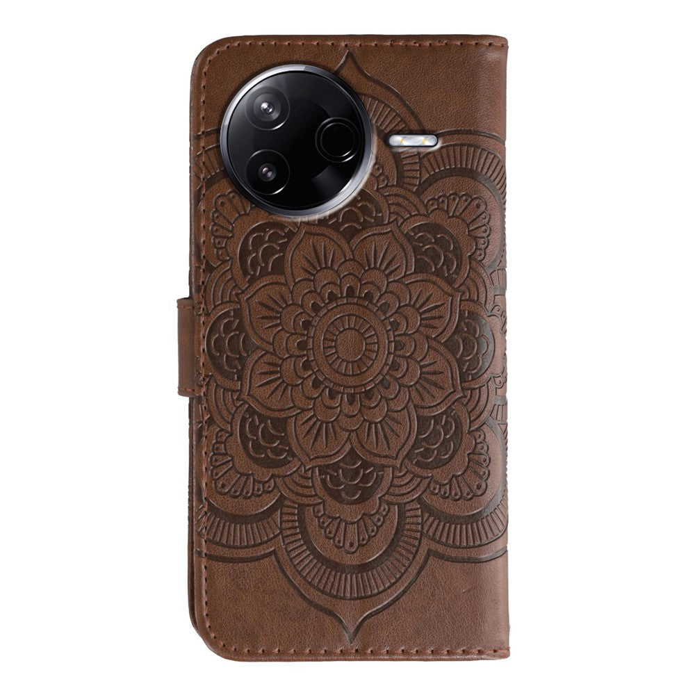 Xiaomi Poco F7 Pro 5G / Redmi K80 5G-skal PU-läder med mandala-präglad design, plånboksfodral och handledsrem