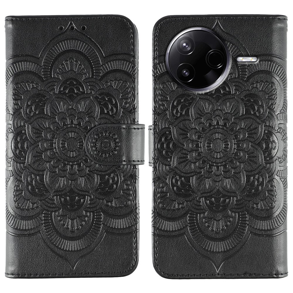 Xiaomi Poco F7 Pro 5G / Redmi K80 5G-skal PU-läder med mandala-präglad design, plånboksfodral och handledsrem