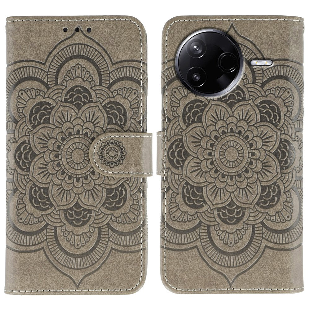 Xiaomi Poco F7 Pro 5G / Redmi K80 5G-skal PU-läder med mandala-präglad design, plånboksfodral och handledsrem