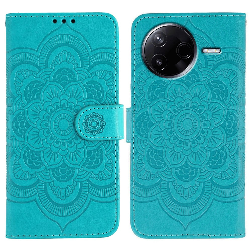 Xiaomi Poco F7 Pro 5G / Redmi K80 5G-skal PU-läder med mandala-präglad design, plånboksfodral och handledsrem