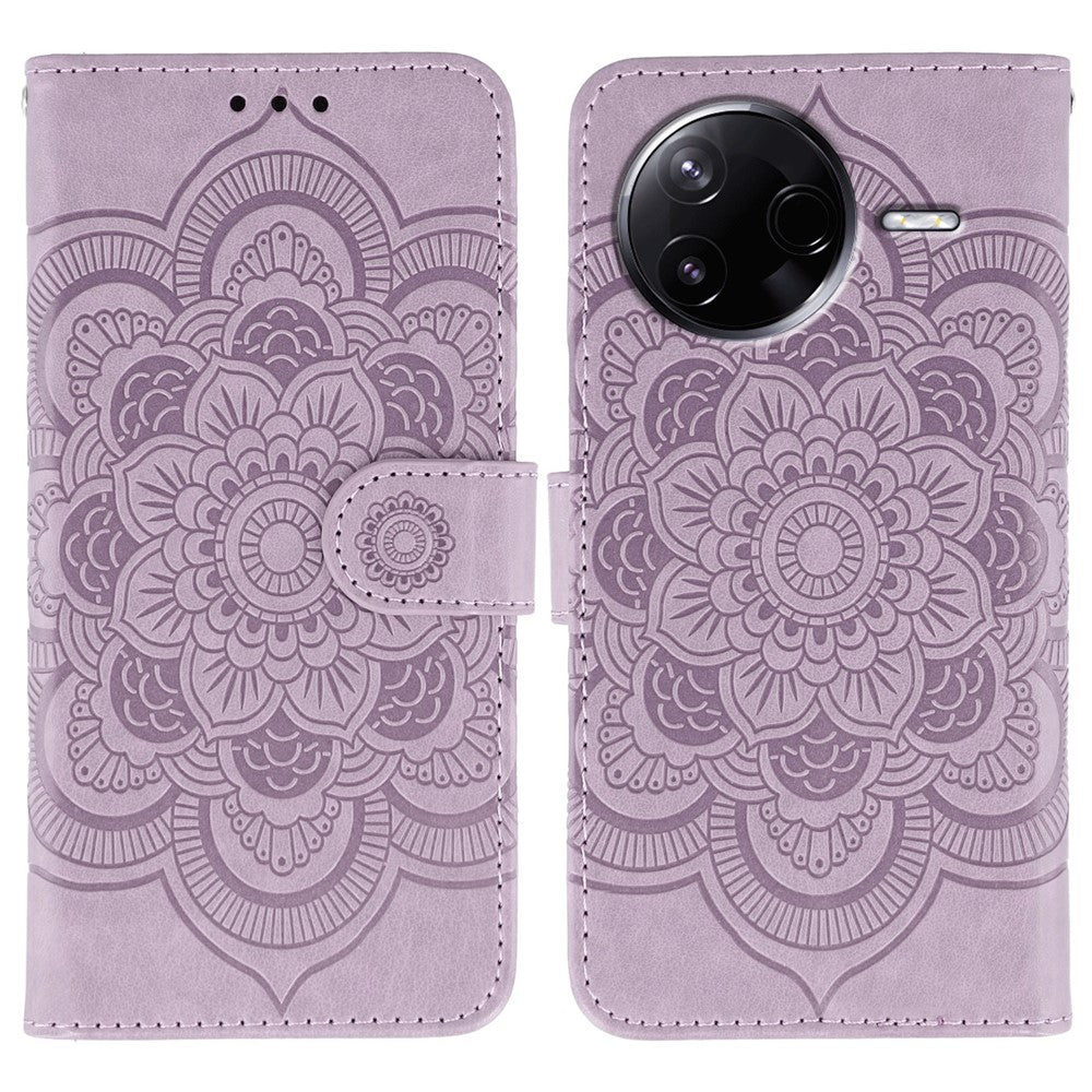 Xiaomi Poco F7 Pro 5G / Redmi K80 5G-skal PU-läder med mandala-präglad design, plånboksfodral och handledsrem