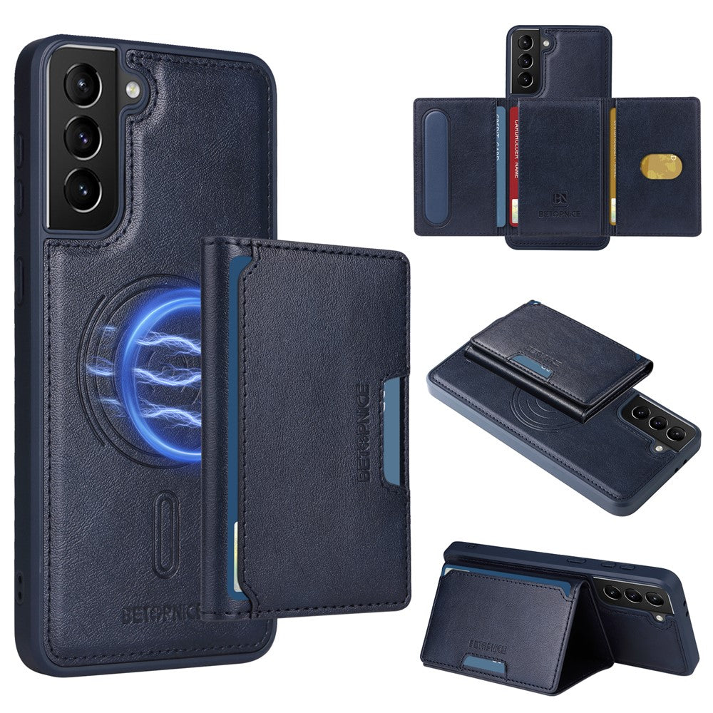 BETOPNICE For Samsung Galaxy S21+ 5G Magnetic Case  Leather Phone Cover Kickstand with Detachable Card Bag