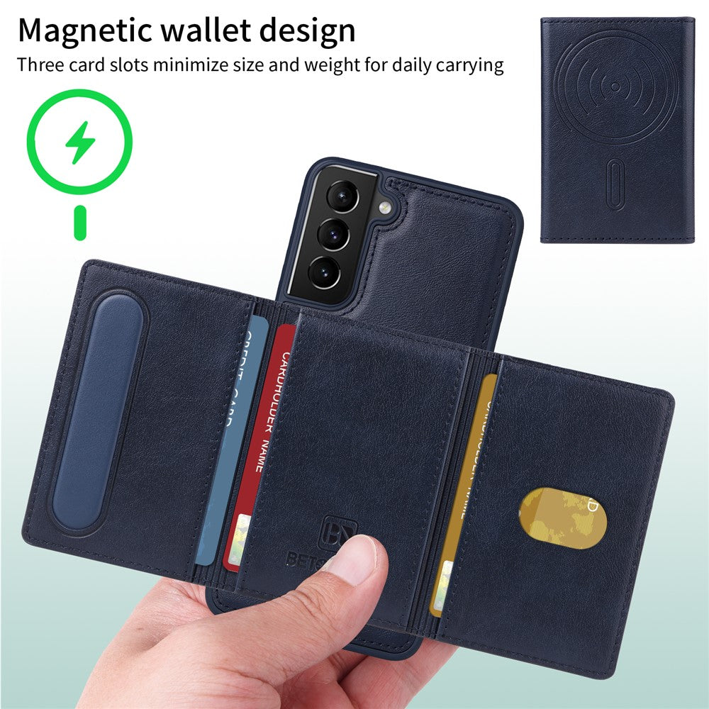 BETOPNICE For Samsung Galaxy S21+ 5G Magnetic Case  Leather Phone Cover Kickstand with Detachable Card Bag
