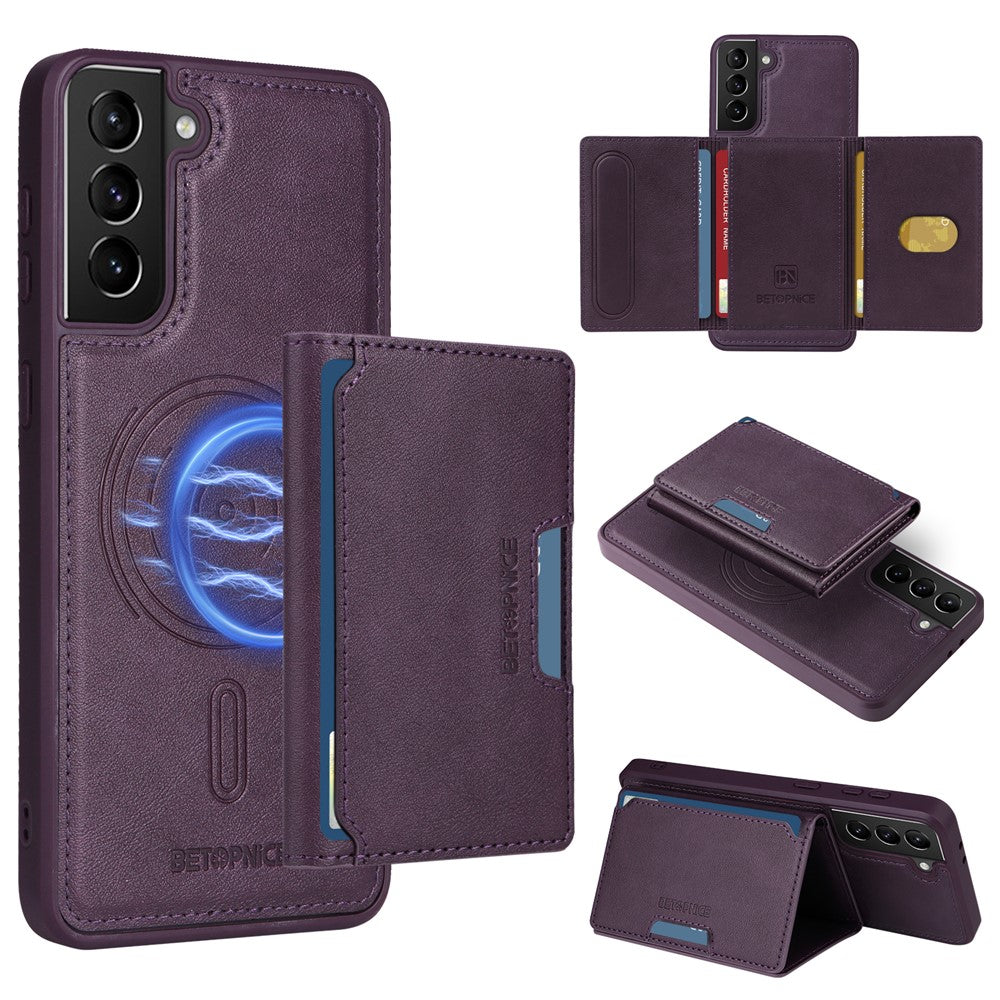 BETOPNICE For Samsung Galaxy S21+ 5G Magnetic Case  Leather Phone Cover Kickstand with Detachable Card Bag