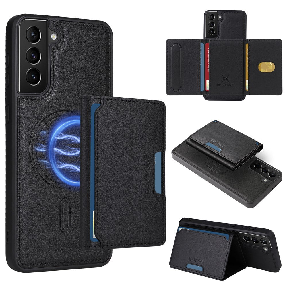 BETOPNICE For Samsung Galaxy S21+ 5G Magnetic Case  Leather Phone Cover Kickstand with Detachable Card Bag