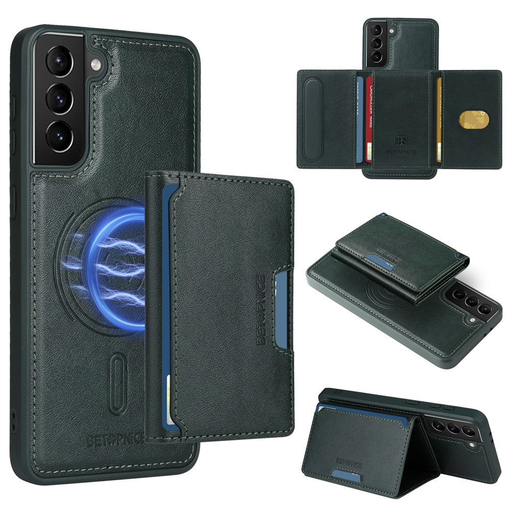 BETOPNICE For Samsung Galaxy S21+ 5G Magnetic Case  Leather Phone Cover Kickstand with Detachable Card Bag